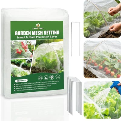 Thijox - 2 x 10 m Insectengaas Tuin met 10 Grondpennen - Fijnmazig Beschermnet voor Planten en Groenten - Ademend Anti Insecten Net voor Moestuin en F