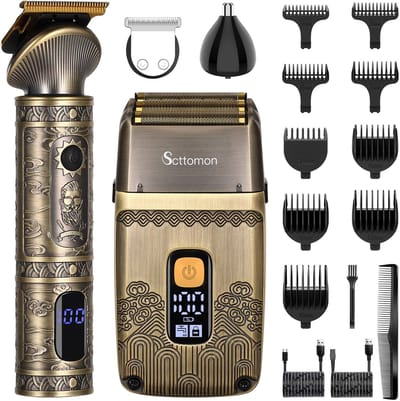 Scttomon 3-in-1 Tondeuse & Elektrisch Scheerapparaat voor Mannen – T-Blade Haarknipper & Neushaartrimmer – Foliescheerapparaat & Baardtrimmer – Tondeuse Cheveux – 3-voudige Mesjes – Draadloos