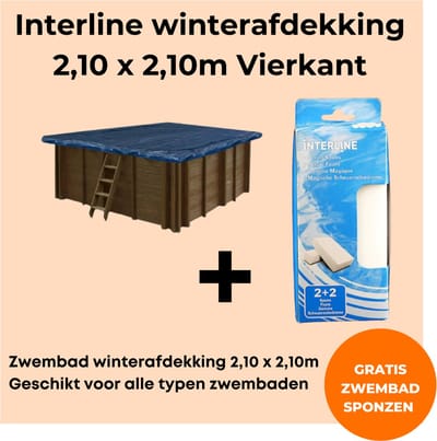 Interline winterafdekking Bali - Winterafdekking 2,10 x 2,10m vierkant - Voor alle houten zwembaden - Vertraagt verdamping - Verminderd verbruik chloor - Inclusief gratis zwembadspons