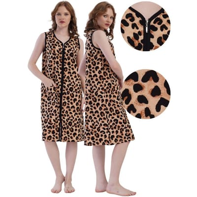 Robe de chambre pour femme à bretelles en coton zippée poches Vienetta M gray