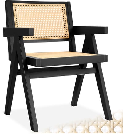 tectake® Houten Stoel Lizzy met Armleuning - Zwart - Eetkamerstoel met Weens Vlechtwerk - Boho-Stijl Stoel met Rugleuning - Massief Houten Frame - Belastbaarheid 120 kg