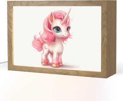 Nachtlampje 30x20 cm - Kinder lampje - Unicorn - Meisjes - Kinderen - Eenhoorn - Roze - Tafellamp kinderkamer - Slaapkamer lamp - Bedlamp kinderen - Kinderlampje stopcontact - Wandlamp babykamer - Nachtlampjes