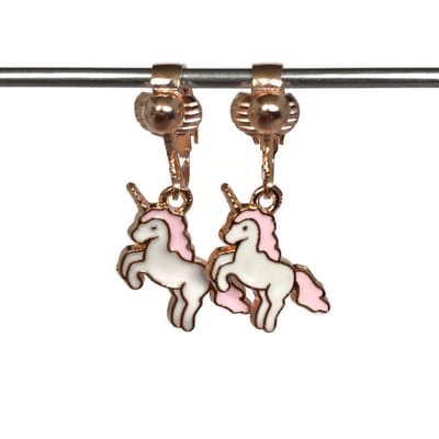 Clip Oorbellen Kinderen - Oorclips - Unicorn - Eenhoorn - Rozegoud - Hangoorbellen - MNQ bijoux
