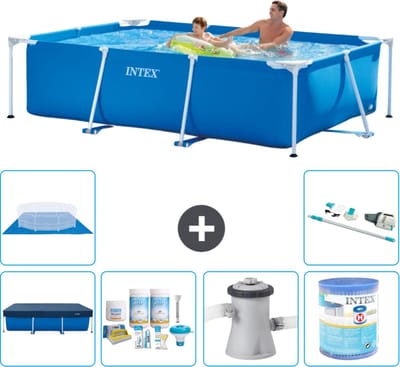 Intex Rechthoekig Frame Zwembad - 260 x 160 x 65 cm - Blauw - Inclusief Afdekzeil - Onderhoudspakket - Zwembadfilterpomp - Filter - Grondzeil - Stofzuiger - 7-delig