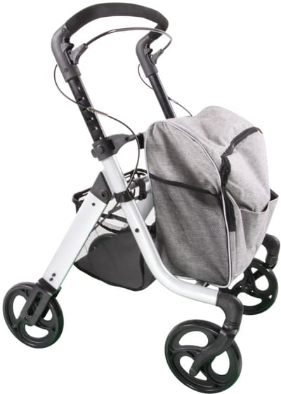 Premis Alino In/Outdoor hybride rollator met koeltas en apart boodschappen netje - houdt versnaperingen koel - Opklapbeveiliging - In hoogte verstelbaar - Aluminium met beige Koeltas