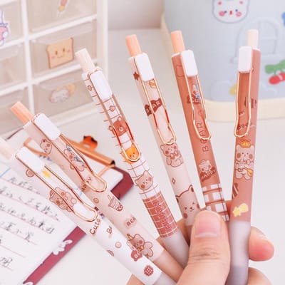 Stylos Gel Ours Cartoon Charmants Kawaii 05mm Encre Noire Stylos Neutres Papeterie Coréenne Outil d'Écriture Fournitures Scolaires et de Bureau Stylo Gel random 1PCS beige