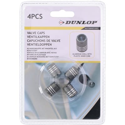 Dunlop Ventieldoppen Aluminium – Zilvergrijs – Set van 4 – Auto Ventiel Caps