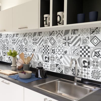 Zelfklevende tegelmuurstickers voor keuken en badkamer - 30 cementtegelstickers (AZULEJOS MANDIA) - 30 stickers 10x10cm
