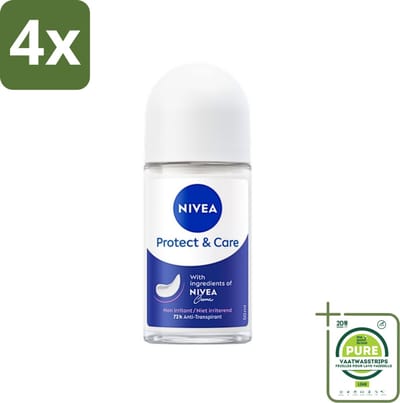 NIVEA - Deodorant Roller - Bescherm & Verzorg - Niet Irriterend - 72 Uur Anti-Transpirant - 50 ml - Voordeelverpakking - 4 stuks - NIVEA deodorant - Deodorant roller