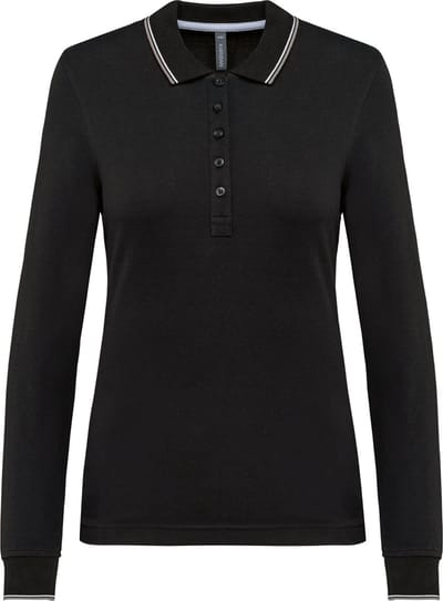 Kariban Dames polo van piquétricot met lange mouwen K281 - Black / Light Grey / White - L