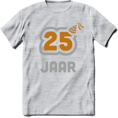 25 Jaar Feest T-Shirt | Goud - Zilver | Grappig Verjaardag Cadeau Shirt | Dames - Heren - Unisex | Tshirt Kleding Kado | - Licht Grijs - Gemaleerd - L