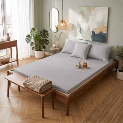 Saphira SOFT Geweven Katoen Topper Hoeslaken – Grijs – 160x200 cm – Tweepersoon – 20 cm Matrashoogte – 100% Katoen – 360° Elastiek Rondom – Glad, Ademend & Zacht