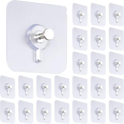 24 stuks zelfklevende wandhaken, wandhangers zonder nagels, no-trace transparante zelfklevende muurbevestiging, foto-ophanghaken voor keuken, badkamer, thuiskantoor