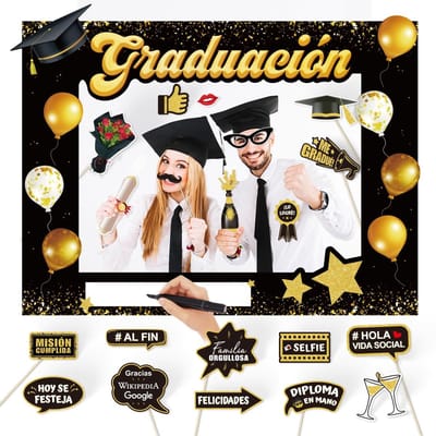 Dailygoods- Afstudeerdecoratie 21 Stuks - Fotolijst 66 x 50 cm - Foto-rekwisieten - Papier - Zwart/Goud - Onvergetelijke Herinnering - Afstudeeraccessoires