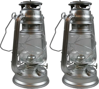 Benson Stormlantaarn - 2x - zilver - op brandstof - 8 x 25 cm - retro campinglamp