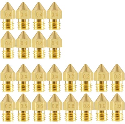 WiseGoods Premium 24-Delige Messing MK8 3D Printer Nozzles Set - 0.2 / 0.3 / 0.4 / 0.5 / 0.6 / 0.8 / 1.0MM - Accessoires Printers