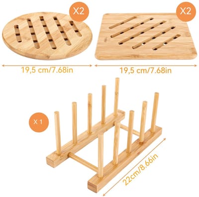 carmdering - Bamboe Onderzetters Set - Houten Pannenonderzetters - Keukenaccessoire - Warmte-Isolatie - Anti-Slip Bescherming - Natuurlijk Bamboe - Stijlvol Design - Tafelbescherming - 4 Stuks