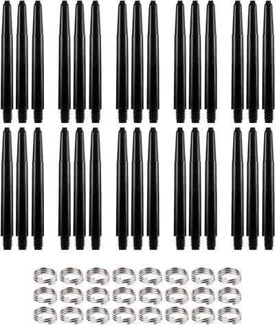 Dragon Darts Dart Shafts - 10 Sets (30 stuks) - Medium - Plus 8 Sets (24 stuks) Veerringetjes - Stevige en Duurzame Dart Shafts - Zwart