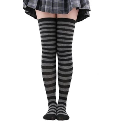 Dijhoge Sokken Dames Gestreept Dames Meisjes Zwart Wit Roze Lang Boven de Knie Sokken Femboy Cosplay Lolita Harajuku Y2K One Size black