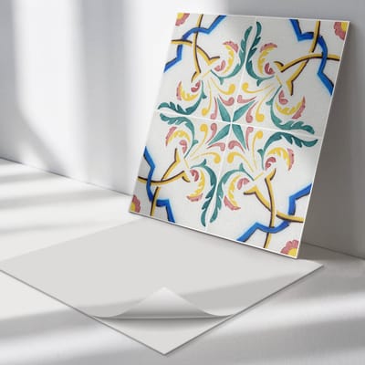 Wallfluent Vinyl Tegels - Plantenpatroon met Ornamenten Vinyl Tegels Zelfklevend - 30 cm x 30 cm - Geel PVC Tegels - Verpakking van 9 stuks - Vierkant PVC Tegels - Texturen Plaktegels - Zelfklevende Vinyltegels - Plaktegels Keuken en Badkamer