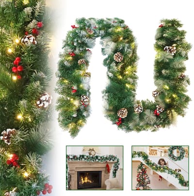 800cm Kerstkrans, Kerstmis, deurkrans, puntige witte stippenkrans, sparrenkrans, kerstslinger, deurkrans, binnen en buiten