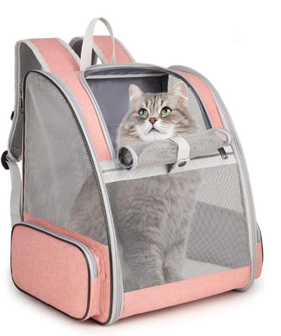 Kattenrugzak - Hondenrugzak - Draagbare rugzak voor huisdieren - Ademend bovenwerk van mesh - Opvouwbaar grote capaciteit - Handdraagbaar - Voor katten en kleine honden - Voor wandelen hiken buitengebruik - Roze