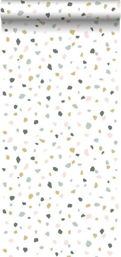 ESTAhome behang terrazzo wit, zacht roze en mintgroen - 53 cm x 10.05 m - 139033