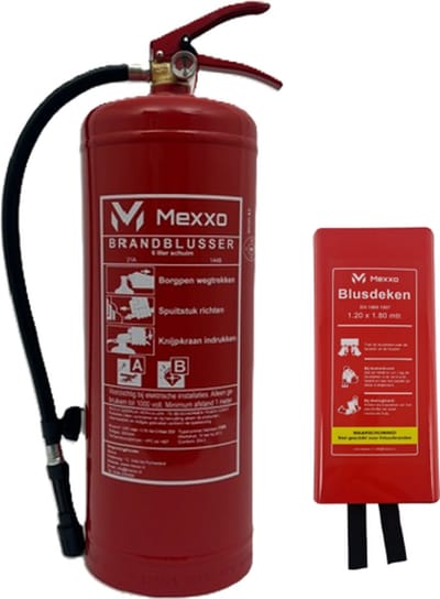 Schuimblusser 6 liter AB & Blusdeken 120 x 180cm - Mexxo veiligheidsset - Met bevestigingsmiddelen - Mexxo