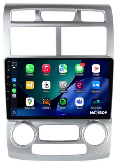 Geschikt voor Kia Sportage - Zilver (2005 t/m 2010) | 4+64GB 8-CORE | 9 inch Android 15.0 CarPlay autoradio | Draadloos CarPlay & Android Auto | Externe microfoon | Bluetooth & WiFi | NAVIBOP NB-4963 | Bouwjaar 2005 t/m 2010