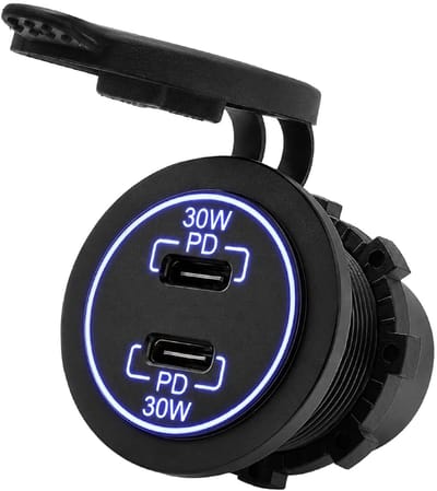 ProRide 12-24V USB C Autolader 2 Poorten Inbouw - 30W+30W - Blauw - USB-C Stopcontact