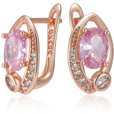 Boucles d'oreilles anglaises ovales roses en zircon naturel de luxe pour femmes Couleur Or Rose Boucles d'oreilles de mariée Cadeau pour dame Bijoux de mariage