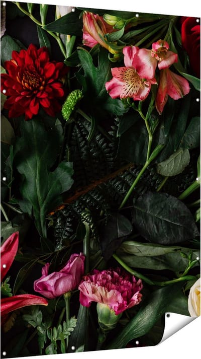 Gards Tuinposter Kleurrijke Bloemen met Groene Bladeren - 120x180 cm - Tuindoek - Tuindecoratie - Wanddecoratie buiten - Tuinschilderij