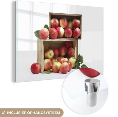 ® Glasschilderij 180x120 cm - Schilderij acrylglas - Appel - Krat - Fruit - Foto op glas - Muurdecoratie woonkamer - Wanddecoratie slaapkamer - Schilderijen
