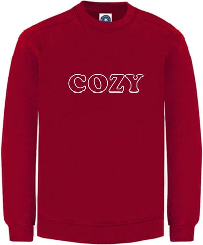 Huissweater - Huistrui - Sweater - Rood - WITTE tekst COZY - ruimzittend - Large Design by Eizook