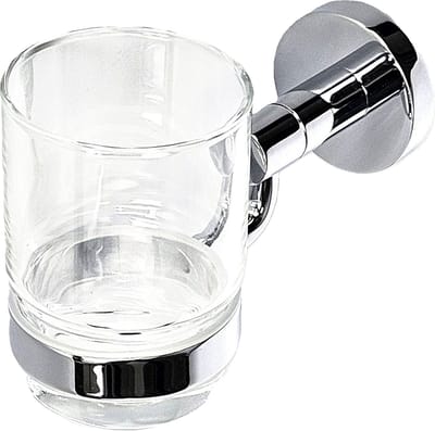 WillieJan Bekerhouder 8609 – Tandenborstelhouder met 1 glas – muurbevestiging – Verchroomd Messing – Stijlvol en praktisch
