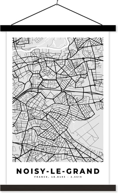 Posterhanger incl. Poster 40x60 cm - Schoolplaat - Noisy-le-Grand - Plattegrond - Frankrijk - Kaart - Stadskaart - Textielposter - Zwarte latten - Stadskaart