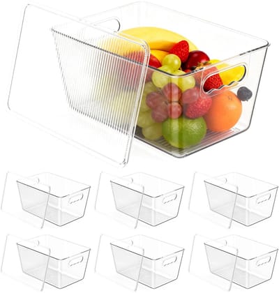 Dailygoods- Koelkast-organisator 4-pack - Doorzichtige Opbergbakjes - Stapelbare Bakjes - Handgrepen - Voor Keuken/Voorraadkast - Ideaal voor Koelkast - Opbergbak