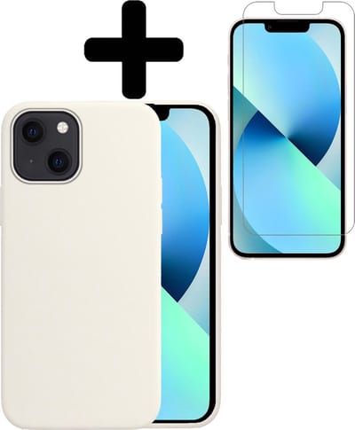 Hoesje - Met Screenprotector - Geschikt voor Apple iPhone 13 Mini - Sterk & Shockproof - Telefoon Hoes - Back Cover - Siliconen Case - Telefoonhoes - Wit