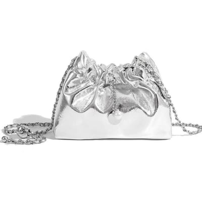 Dames Licht Luxe Geplooide Wolk Tas, Ketting Crossbody Tas, Modieuze en Veelzijdige Enkelschouder Emmer Tas zilver