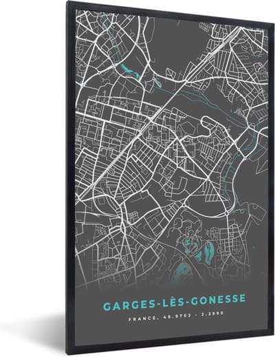 Fotolijst incl. Poster - Frankrijk - Garges-lès-Gonesse - Stadskaart - Kaart - Plattegrond - 40x60 cm - Posterlijst
