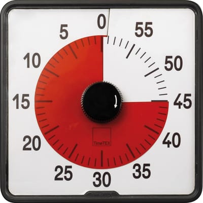 Eduplay aftel timer classic zwart-wit-rood kunststof klok leren klokkijken.