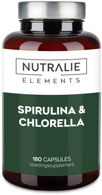 Nutralie Spirulina & Chlorella - 180 Tabletten - Superfoods Supplementen - Mannen en Vrouwen - Rijk aan Proteïnen & Vitaminen - 60% Eiwitten - Detox, Energie, Kracht