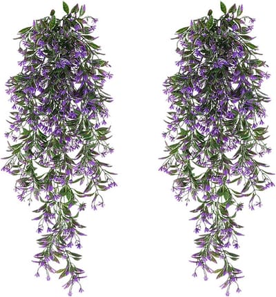 2x Nep Hangplant Lila 78cm - Realistisch Kunstgroen voor Binnen & Buiten Decoratie