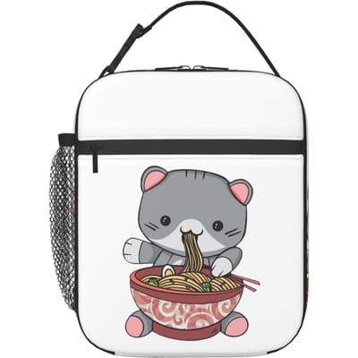 Kawaii Ramen Kat Geïsoleerde Lunchtas voor Vrouwen Kinderen Lekvrije Voedseldozen Thermische Lunchbox Tote One Size