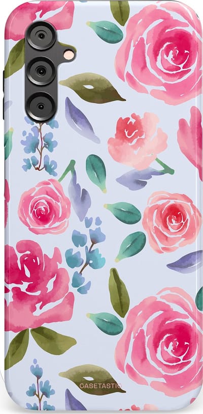 Casetastic hoesje geschikt voor Samsung Galaxy A14 (2023) 5G / Samsung Galaxy A14 (2023) 4G - Dubbellaagse bescherming - Aquarel Bloemendroom - Fashion Case - Lichtblauw Lichtroze