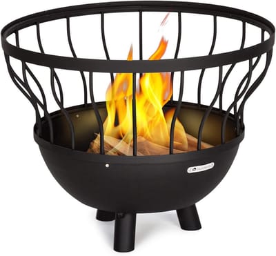 Vuurplaats met Grill - Buitenhaard Terras - Gezelligheid Buiten - Draagbaar Bamboe Deksel - 63 x 75 cm - Zwart