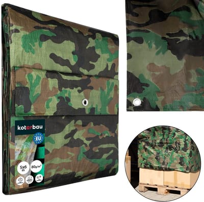 KOTARBAU® Afdekzeil - Polyethyleen - 5 x 6 m - Camouflage - 90 g/m² - Waterdicht - Zeil Afdekking - Beschermzeil voor Meubels - Afdekzeil uv-bestendig