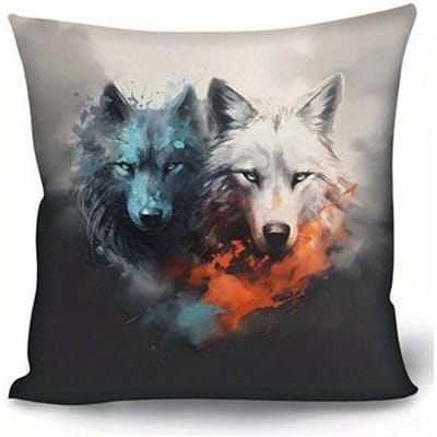 Décoration d'Intérieur Loups Ardents Housse de Coussin Artistique Motif Housse de Coussin Convient pour Canapé Chambre à Coucher Voiture Housse de Coussin 50x50cm
