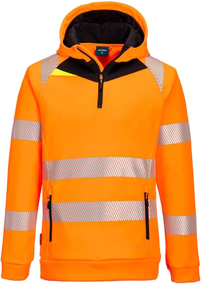 Portwest DX4 Hi-Vis 1/4 Hoodie met rits DX482 - Oranje/Zwart - 5XL