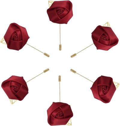 Rozen Bloemen - Bruiloft Corsages - Feestelijke Decoratie - Zijden Stof Metaal - 6 Stuks - Wijnrood